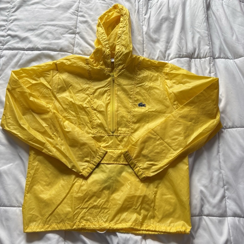 Vintage 80s Izod Lacoste Windbreaker Jacket Mens Large Yellow Hooded Retro‎ Golf